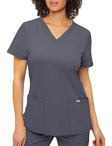 SOULFUL SCRUBS for Women 2 Pocket, Women Scrubs Top V-Neck Regular fit - Stylish Medical Scrub Tops for Woman 3002 Chloe- Large Pewter