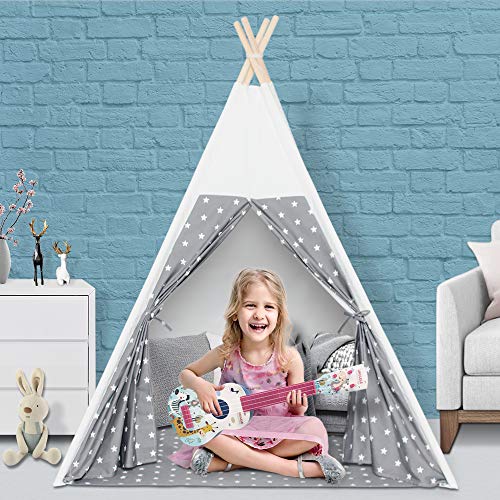 Wilwolfer Kids Teepee Play Tent for Child with Carry Case + Two Windows, Portable Children Toys or Gift for Kids Boys Girls Indoor and Outdoor Play