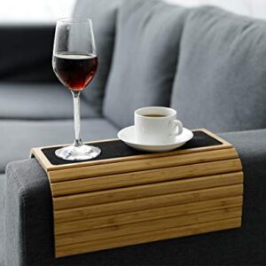 Sofa Arm Tray Table Slinky Secure/Flexible/Foldable Couch Tray Table with Non-Slip Mat for Drinks, Food, Phone or Remote. Sustainable Slinky Bamboo Design (16.5"L x 13.25"W x 0.4"H, Natural Bamboo)