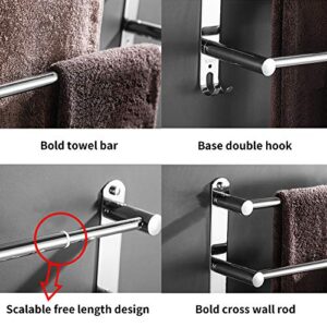 Towel Bars Freely Retractable 20-30 Inche Stainless Steel 304 Bath Towel Rack Strong 3M Adhesive Bathroom Wall-mounting Free mounting Hole-Installing washroom Kitchen Space Saving (2 Bars)