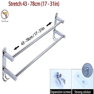 Towel Bars Freely Retractable 20-30 Inche Stainless Steel 304 Bath Towel Rack Strong 3M Adhesive Bathroom Wall-mounting Free mounting Hole-Installing washroom Kitchen Space Saving (2 Bars)