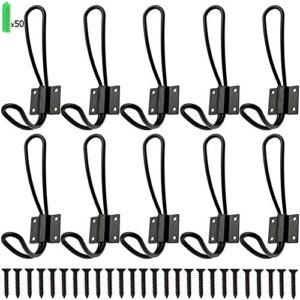 rustic wall hooks,farmhouse entryway hooks 10 pack decorative vintage hangers wall mounted hard antique industrial heavy duty hook set ,double utility hook best for clothes hanger (black)