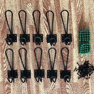 Rustic Wall Hooks,Farmhouse Entryway Hooks 10 Pack Decorative Vintage Hangers Wall Mounted Hard Antique Industrial Heavy Duty Hook Set ,Double Utility Hook Best for Clothes Hanger (Black)