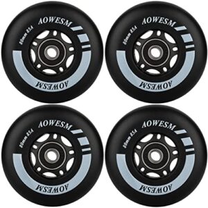 aowesm inline skate wheels 72mm 76mm 80mm 85a outdoor roller blades hockey skates replacement wheels w/bearings abec-9 and floating spacers (4 pack) (black, 72mm)