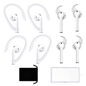 4 pairs airpods accessories ear hooks cover, professional anti-slip silicone earbuds tips hook compatible with apple airpods 1 and 2(white)