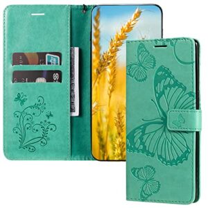 lemaxelers redmi note 9s case pu leather case wallet flip butterfly embossed case with card holder shockproof protective cover for xiaomi redmi note 9 pro/note 9 pro max big butterfly green kt