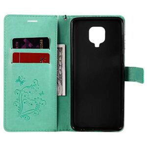 LEMAXELERS Redmi Note 9S Case PU Leather Case Wallet Flip Butterfly Embossed Case with Card Holder Shockproof Protective Cover for Xiaomi Redmi Note 9 Pro/Note 9 Pro Max Big Butterfly Green KT