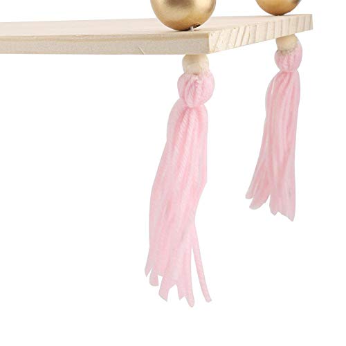 Mumusuki Wall Hanging Shelf with Round Beads Decorative Hanging Swing Rope Floating Shelves Storage Rack DIY Home Wall Hanging Decor(Pink + Gold)