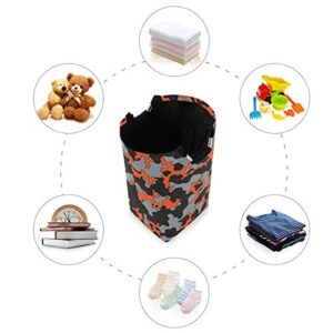 One Bear Camouflage Laundry Basket Fashion Orange Gray Black Camo Large Foldable Laundry Hamper with Handles Collapsible Laundry Bucket for Toy Clothes Book