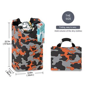 One Bear Camouflage Laundry Basket Fashion Orange Gray Black Camo Large Foldable Laundry Hamper with Handles Collapsible Laundry Bucket for Toy Clothes Book