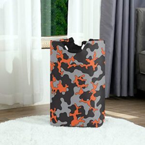 One Bear Camouflage Laundry Basket Fashion Orange Gray Black Camo Large Foldable Laundry Hamper with Handles Collapsible Laundry Bucket for Toy Clothes Book