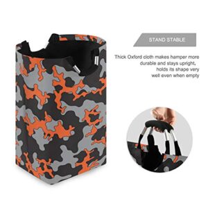 One Bear Camouflage Laundry Basket Fashion Orange Gray Black Camo Large Foldable Laundry Hamper with Handles Collapsible Laundry Bucket for Toy Clothes Book