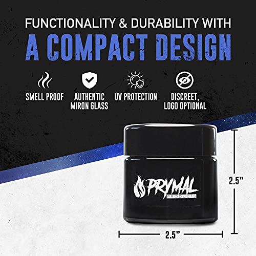 Prymal Products UV Glass Herb Jar (100ml) with Humidity Pack and Label Stickers, Keeps Goods Fresh - Quarter Oz Airtight Container