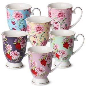 btat- coffee mugs, 12 oz, set of 6, floral mugs, porcelain bone china, tea mug, coffee cups, coffee mug set, large coffee mugs, coffee cups set, mugs for coffee, tea cups, tea mugs, mother's day gift