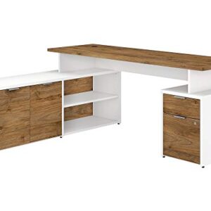 Bush Business Furniture Jamestown L Shaped Desk with Drawers, 72W, Fresh Walnut/White