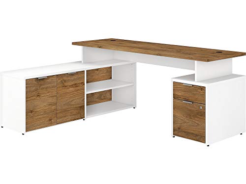 Bush Business Furniture Jamestown L Shaped Desk with Drawers, 72W, Fresh Walnut/White