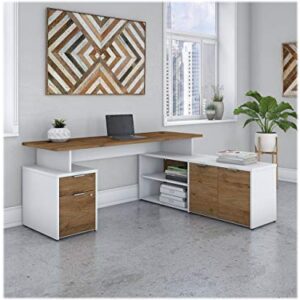 Bush Business Furniture Jamestown L Shaped Desk with Drawers, 72W, Fresh Walnut/White