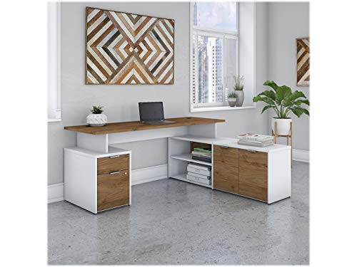 Bush Business Furniture Jamestown L Shaped Desk with Drawers, 72W, Fresh Walnut/White