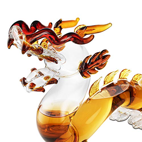 Dragon Drinking Decanter - GOT, I Drink and I Know Things - Whiskey and Wine Decanter Large 10x16" - 100% Lead-Free High Borosilicate Glass, - The Wine Savant Handblown Glass. Movie Night! (600ml)