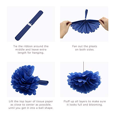 Meiduo Navy Blue Red White Party Decorations Hanging Paper Fans Pom Poms Flowers Tissue Tassel Garland for 4th of July Day Patriotic Decoration Graduation Birthday Supplies