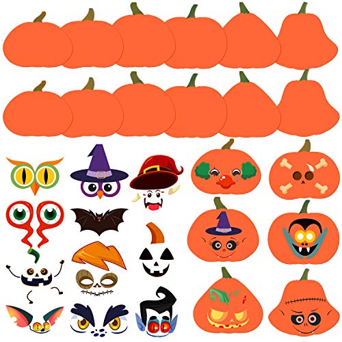 Aneco 18 Sets Halloween Foam Pumpkin Craft Kit DIY Halloween Arts Foam Pumpkin with Pumpkin Expression Stickers for Halloween Fun Home Activities