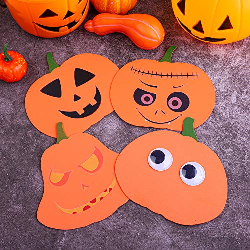 Aneco 18 Sets Halloween Foam Pumpkin Craft Kit DIY Halloween Arts Foam Pumpkin with Pumpkin Expression Stickers for Halloween Fun Home Activities