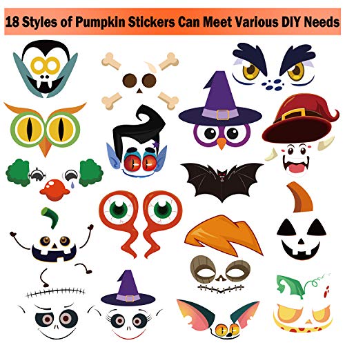 Aneco 18 Sets Halloween Foam Pumpkin Craft Kit DIY Halloween Arts Foam Pumpkin with Pumpkin Expression Stickers for Halloween Fun Home Activities