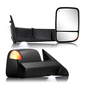 towing mirror for dodge ram - replacement fit for 2009-2018 dodge ram 1500 2500 3500 pickup truck with power adjusted glass heated led turn signal light puddle lamp temp sensor flip up pair set