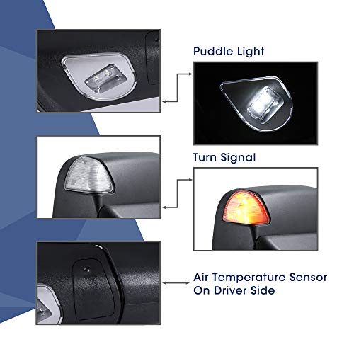 Towing Mirror for Dodge Ram - Replacement fit for 2009-2018 Dodge Ram 1500 2500 3500 Pickup Truck with Power Adjusted Glass Heated LED Turn Signal Light Puddle Lamp Temp Sensor Flip Up Pair Set