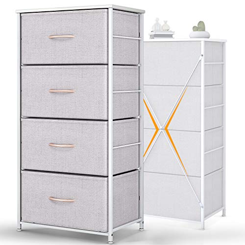 ODK Dresser with 4 Drawers Tall Fabric Storage Tower Organizer Unit for Bedroom Chest for Hallway Closet Easy Assembly Steel Frame and Wood Top, Light Grey