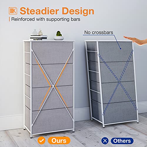 ODK Dresser with 4 Drawers Tall Fabric Storage Tower Organizer Unit for Bedroom Chest for Hallway Closet Easy Assembly Steel Frame and Wood Top, Light Grey