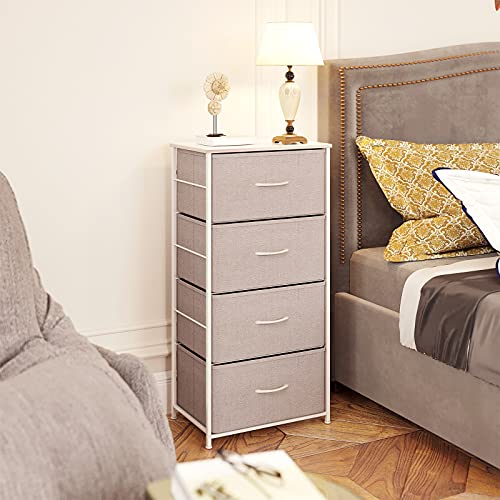 ODK Dresser with 4 Drawers Tall Fabric Storage Tower Organizer Unit for Bedroom Chest for Hallway Closet Easy Assembly Steel Frame and Wood Top, Light Grey