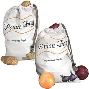 reusable produce storage bags,2 pack vegetable bags potato onion storage keeper holder bags muslin veggie bags,large 10" x 16"