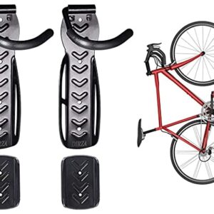 DIRZA Bike Wall Mount Rack with Tire Tray - Vertical Bike Storage Rack for Indoor,Garage,Shed - Easy to install - Great for Hanging Road,Mountain or Hybrid Bikes - Screws Included - 2 Pack