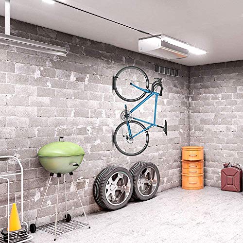 DIRZA Bike Wall Mount Rack with Tire Tray - Vertical Bike Storage Rack for Indoor,Garage,Shed - Easy to install - Great for Hanging Road,Mountain or Hybrid Bikes - Screws Included - 2 Pack