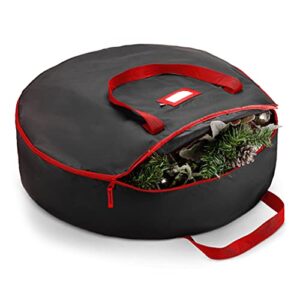 zober premium christmas wreath storage bag 24” - dual-zippered storage container & durable handles, protect artificial wreaths - holiday xmas bag made of tear-proof 600d oxford