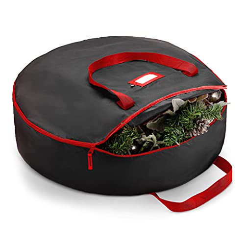 ZOBER Premium Christmas Wreath Storage Bag 24” - Dual-Zippered Storage Container & Durable Handles, Protect Artificial Wreaths - Holiday Xmas Bag Made of Tear-Proof 600D Oxford