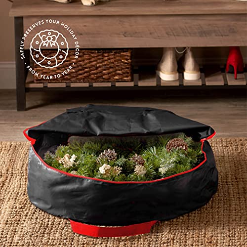 ZOBER Premium Christmas Wreath Storage Bag 24” - Dual-Zippered Storage Container & Durable Handles, Protect Artificial Wreaths - Holiday Xmas Bag Made of Tear-Proof 600D Oxford