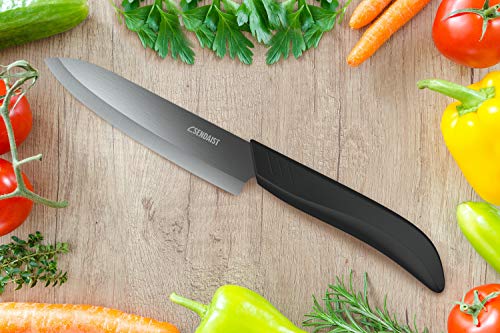 Sendaist Pro Series Ceramic knife , Ultra Sharp 6-inch Ceramic Chef's knife with Sheath Cover, Black Blade, and Soft Touch Ergonomic Black Handle (In Gift Box)