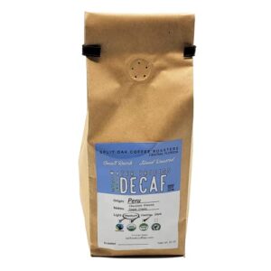 delicious organic decaf coffee water process chemical-free medium roasted peru coffee whole beans 12oz. sweet espresso crema, almond notes. 99.9% free caffeine, fair trade, swiss (single)