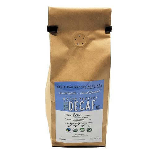 DELICIOUS Organic Decaf Coffee Water Process Chemical-Free Medium Roasted Peru Coffee Whole Beans 12oz. Sweet Espresso Crema, Almond Notes. 99.9% Free Caffeine, Fair Trade, Swiss (Single)