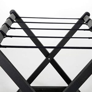 M&T Displays Beech Wood Folding Luggage Rack Travel Suitcase with Woolen Strips and Shelf for Home Hotel Gym Spa Guest Room 200 lbs Carriage Capacity Black 18x30 Inches