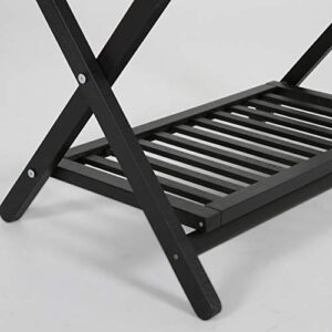 M&T Displays Beech Wood Folding Luggage Rack Travel Suitcase with Woolen Strips and Shelf for Home Hotel Gym Spa Guest Room 200 lbs Carriage Capacity Black 18x30 Inches