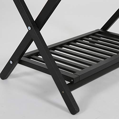 M&T Displays Beech Wood Folding Luggage Rack Travel Suitcase with Woolen Strips and Shelf for Home Hotel Gym Spa Guest Room 200 lbs Carriage Capacity Black 18x30 Inches