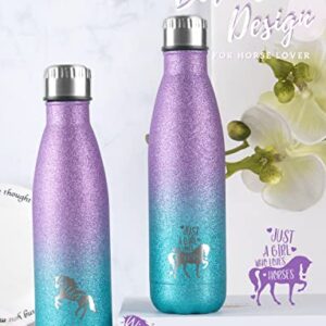 Onebttl Horse Bottle for Girls, Women, Insulated Stainless Steel Water Bottle, for Equestrian, Horse Lovers, Cowgirls, Perfect for Birthday, Back to School, Violet-Blue Gradient Glitter