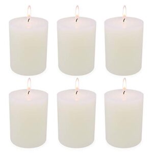ivory pillar candles, 3x4 inch unscented off-white dripless long lasting slow burning cylinder candles for home, wedding, party ( 45 hours), 6 packs