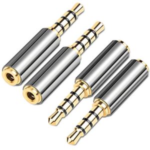 4 pack 3.5mm male to 2.5mm female audio headphone adapter, gold plated jack stereo audio converter metal shell for headset, audio earphone, microphone