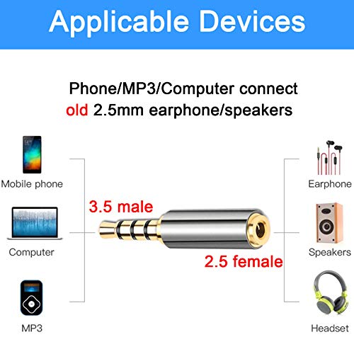 4 Pack 3.5mm Male to 2.5mm Female Audio Headphone Adapter, Gold Plated Jack Stereo Audio Converter Metal Shell for Headset, Audio Earphone, Microphone