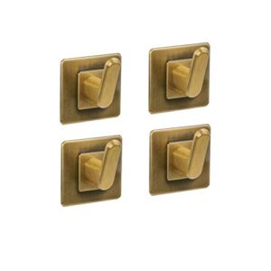 SDH Adhesive Hooks Heavy Duty Stick on Wall Hooks, Adhesive Towel Hooks, Waterproof Aluminum Decorative Coat Hooks for Bathroom, Bedroom & Hallway Organization, Pack of 4, Antique Brass Hooks