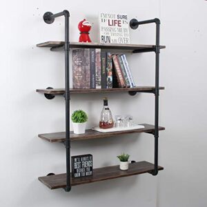 weven 36" industrial pipe bookshelf wall mounted,4 tier rustic floating shelves,farmhouse kitchen bar shelving,home decor book shelves,diy bookcase,hanging wall shelves,black